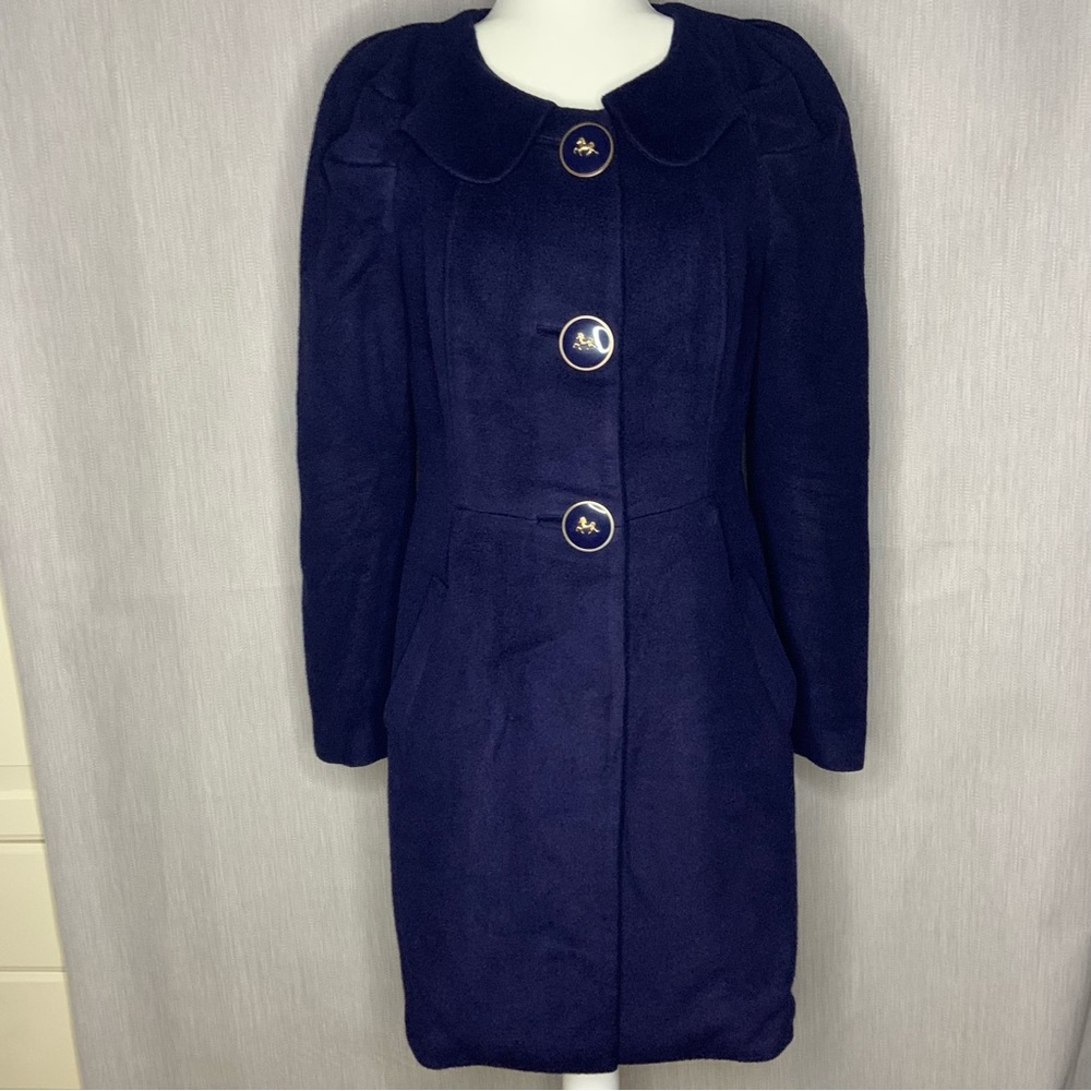 Leifsdottir Vintage Navy / Purple Fleece Wool Blend Long Car Trench Coat Size 10